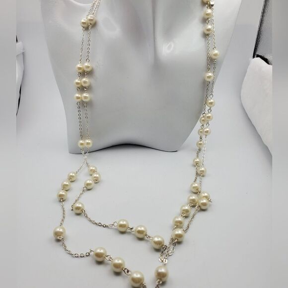 Double tiered floating pearl necklace elegant‎ classy lady feminine N2212 - Picture 1 of 4